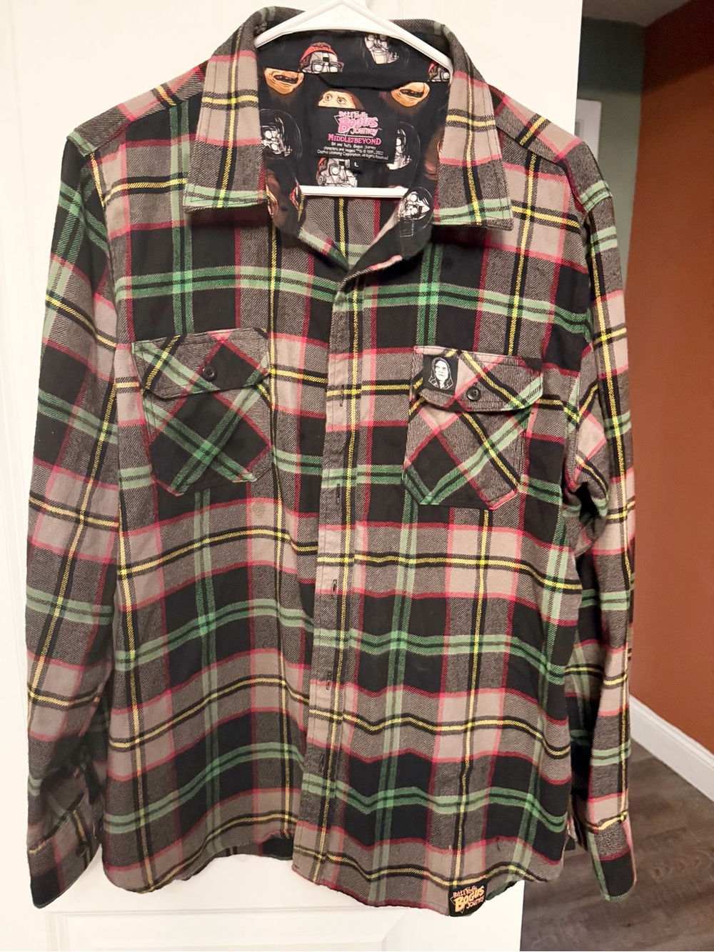 Middle of Beyond Bill and Ted’s Bogus Journey Plaid shirt size L EUC 90’s